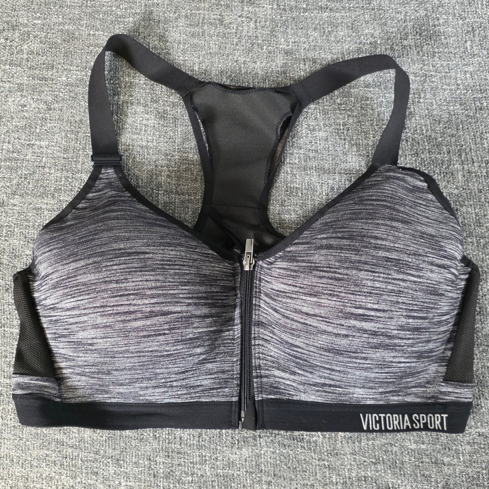 Victoria Sport Incredible Front Zip Sports Bra Space Dye Gray Black 38D